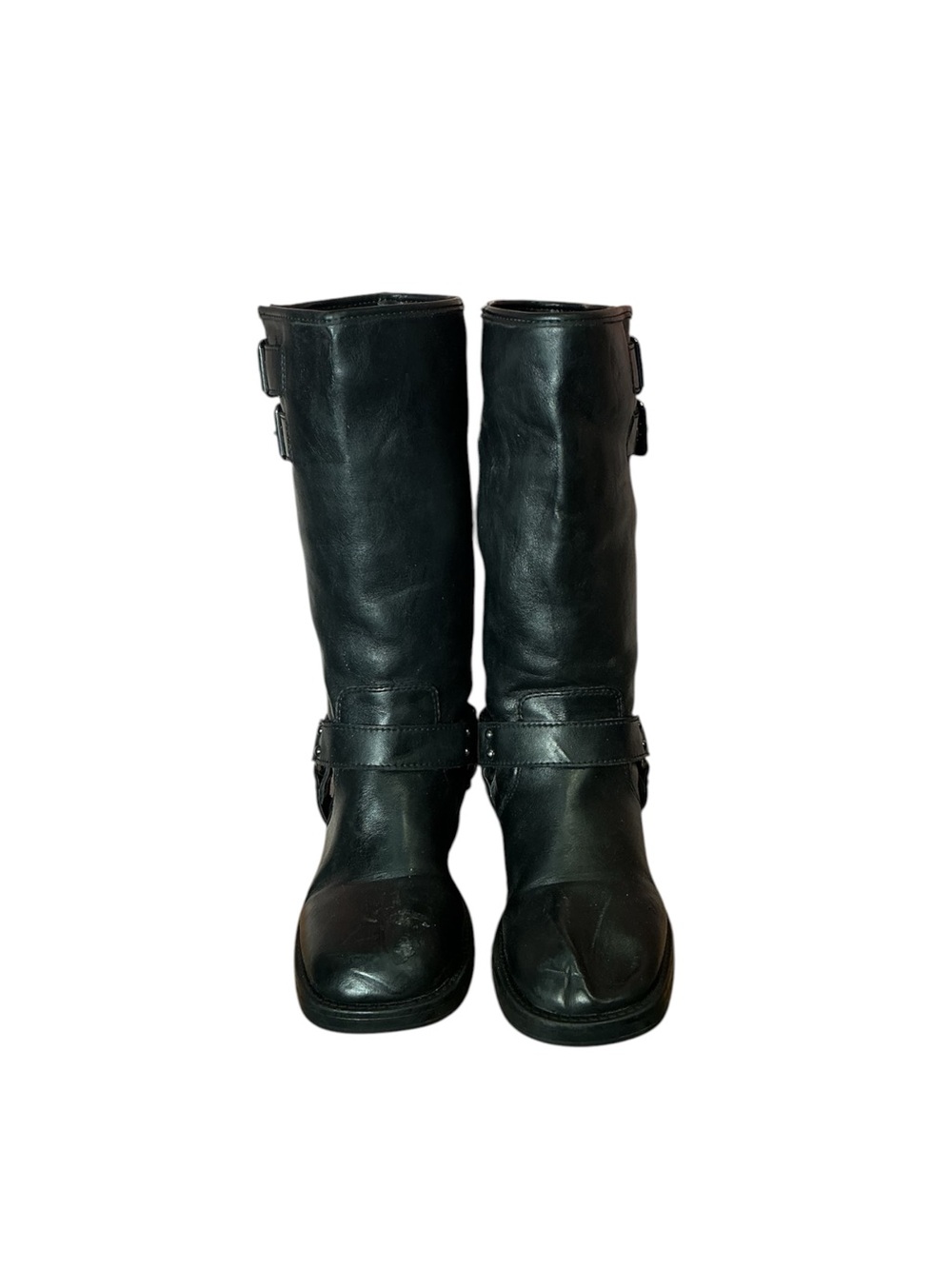 Vintage Leather Square Toe Moto Harness and Buckle Boot